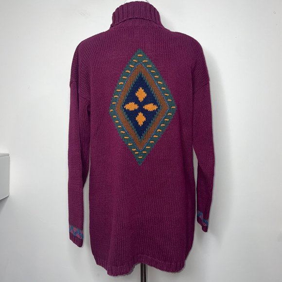 Vintage Pasta Ramie Cotton Aztec Knit Sweater Multicolor Size M Chunky 3D - Picture 5 of 16